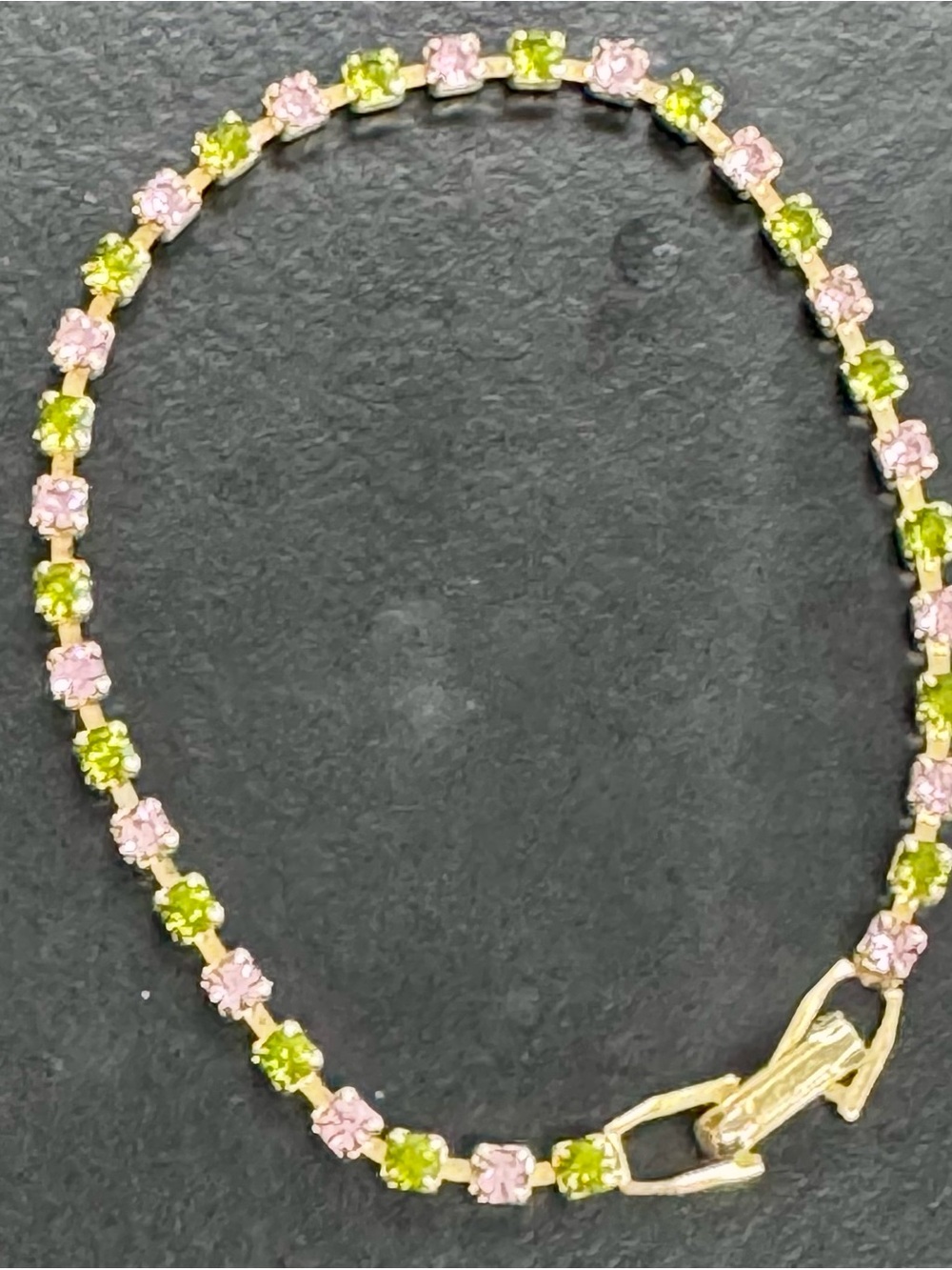 Pink and Green Crystal Tennis Bracelet - Elegant Women's Costume Jewelry